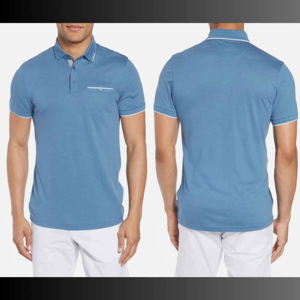 NWD TED BAKER [ 7 in TB ] Derry Modern Slim‎ Fit Polo In Blue
